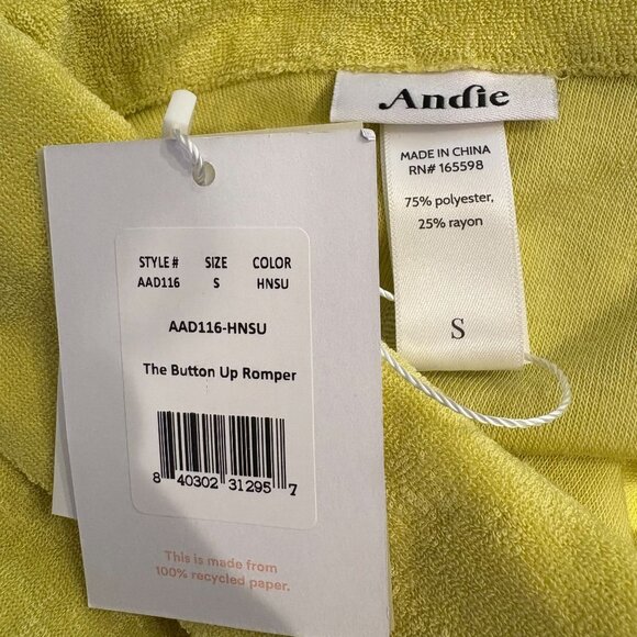 Andie The Button-Up Romper Women's Size S Yellow New With Tags! - Picture 4 of 5